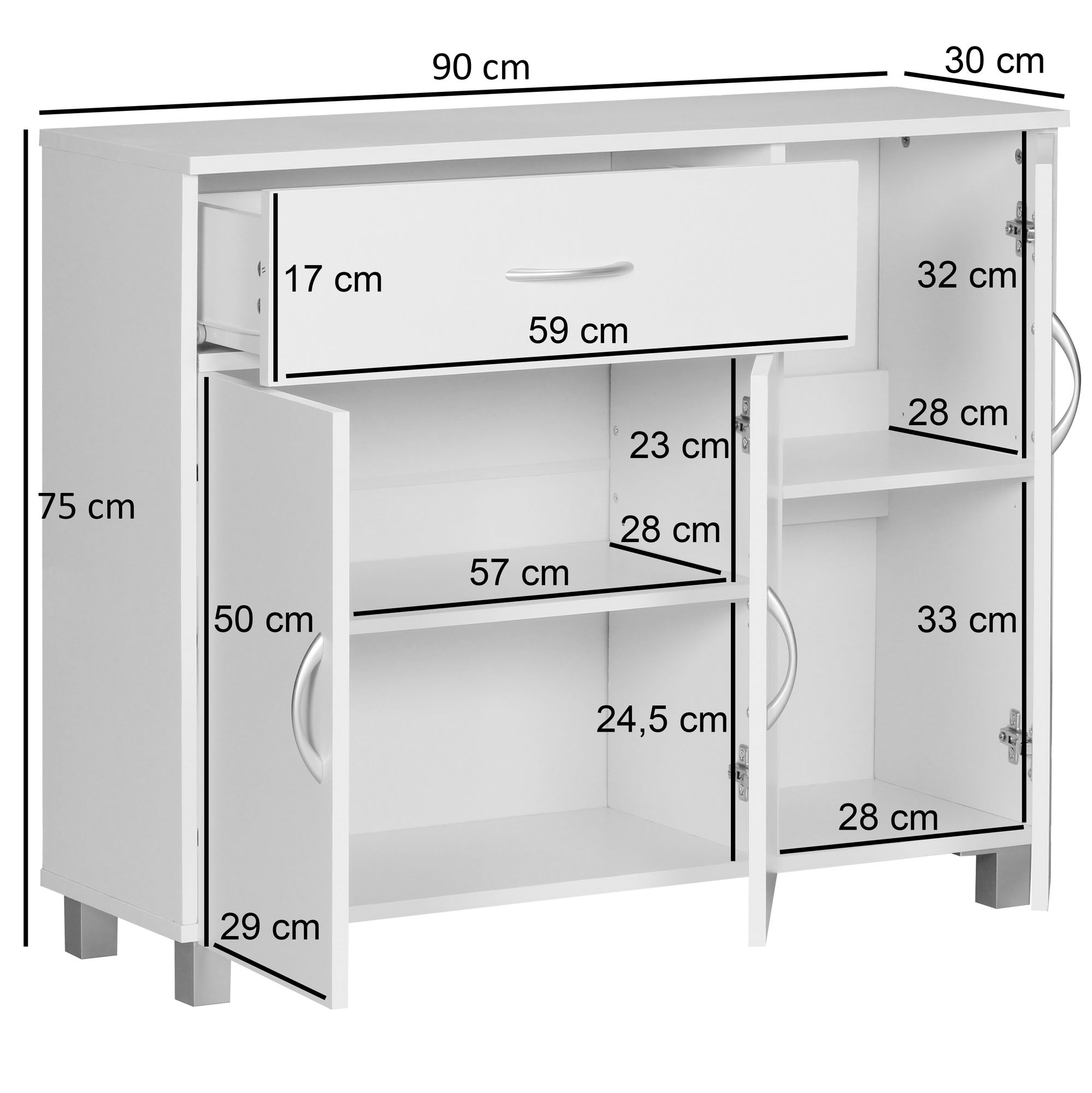 Sideboard Norheimsund Weiß 90 × 30 × 75 cm