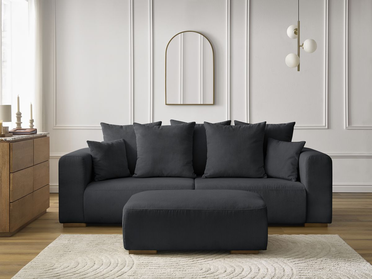 Bobochic Sidonie Sofa 4-Sitzer mit Pouf Cordsamt Schwarz