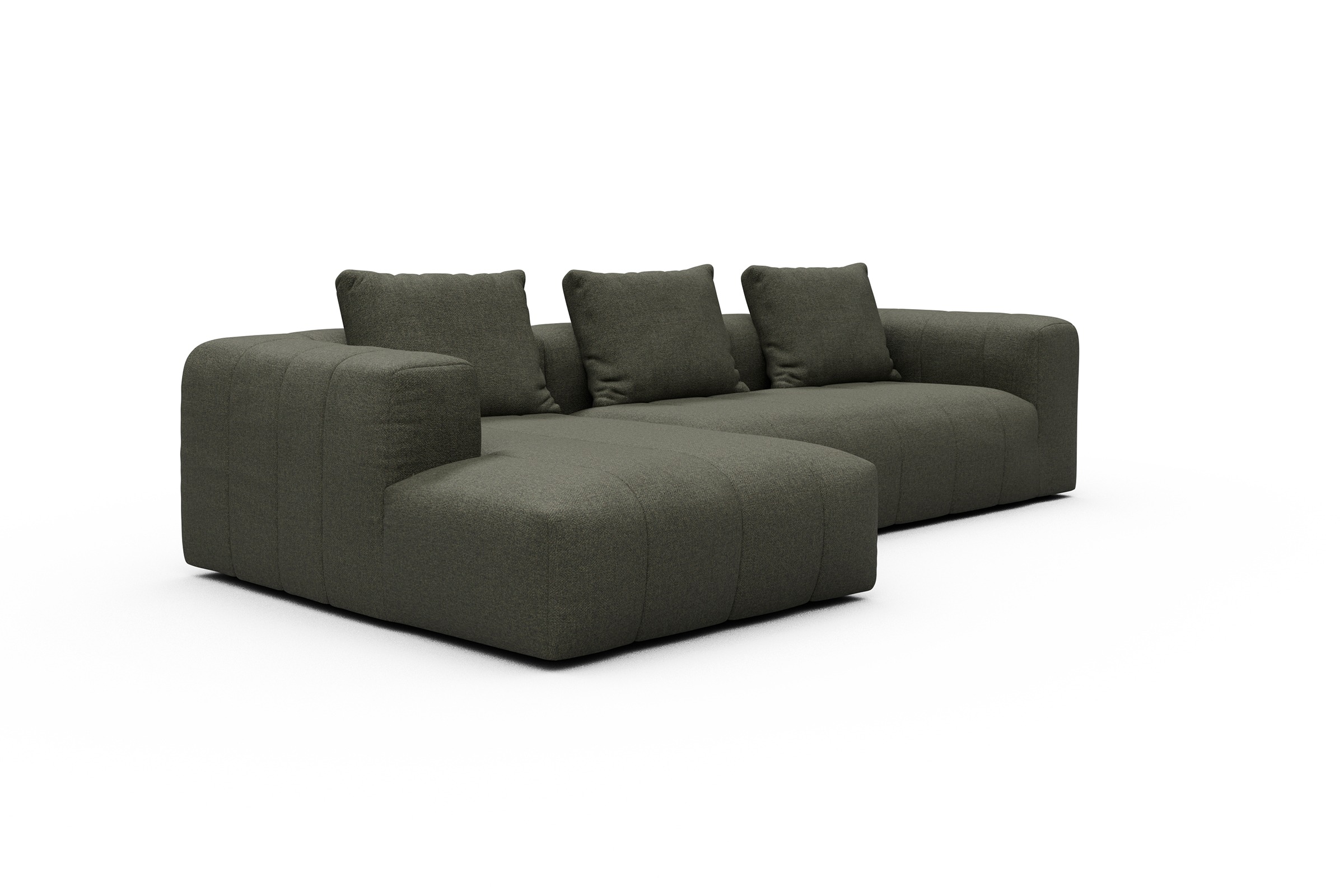 Ecksofa Hugo 2,5-Sitzer Armlehne rechts mit Chaiselongue Sama-Winter-Moss