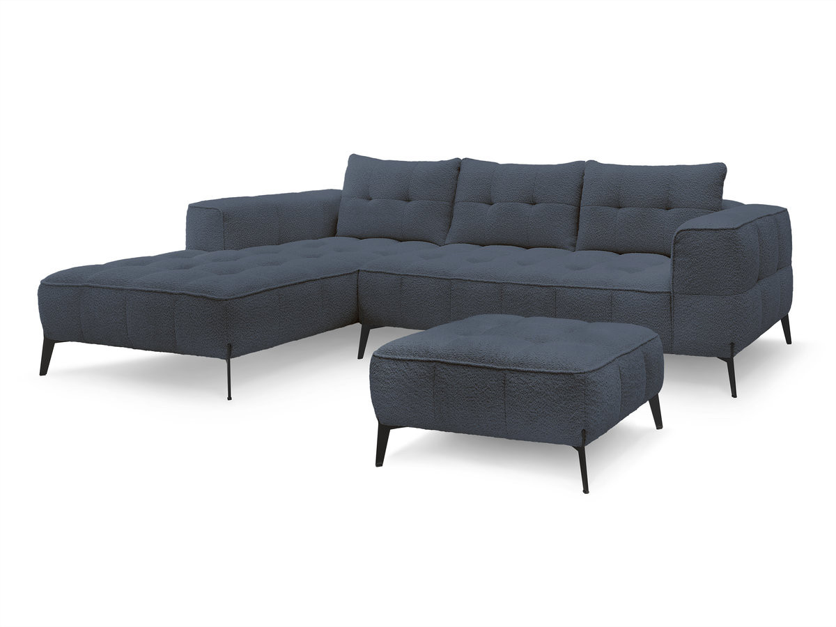 Bobochic Anis Ecksofa mit Pouf Bouclé-Stoff Dunkelblau Ecke links