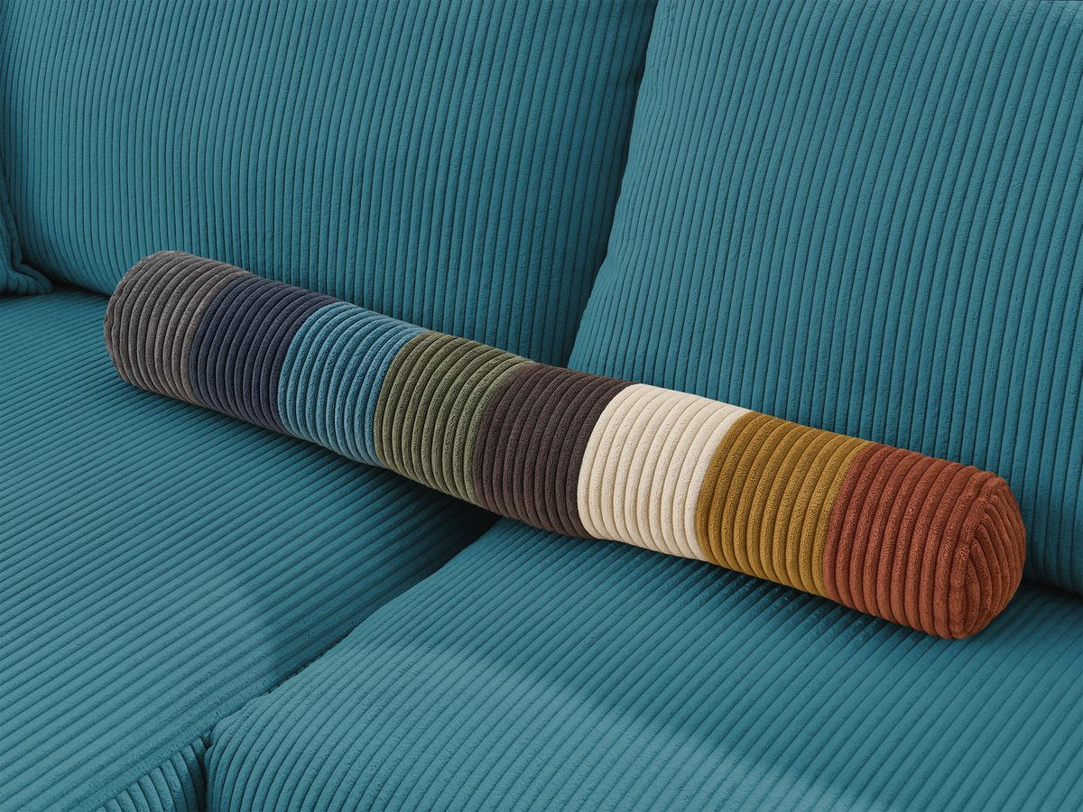 Bobochic Augustin Ecksofa mit Schlaffunktion und Bettkasten Cordsamt Hellblau, Liegefläche 160 × 200 cm