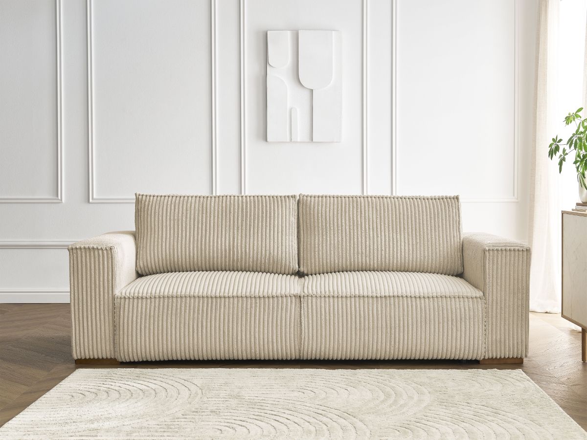 Bobochic Chelsea Schlafsofa 3-Sitzer mit Bettkasten Breitcord weich Taupe