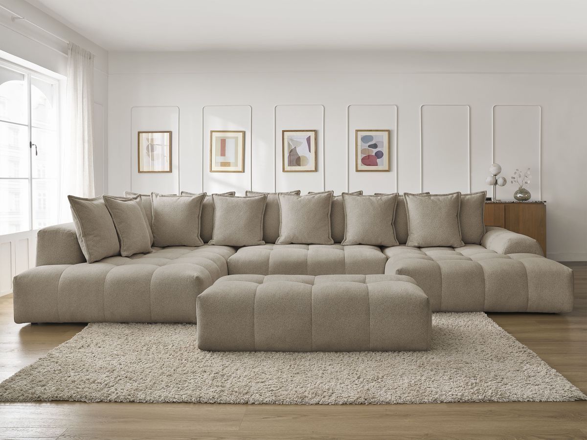 Bobochic Everest Wohnlandschaft mit Pouf, 14 Kissen Melange-Stoff Taupe Ecke rechts