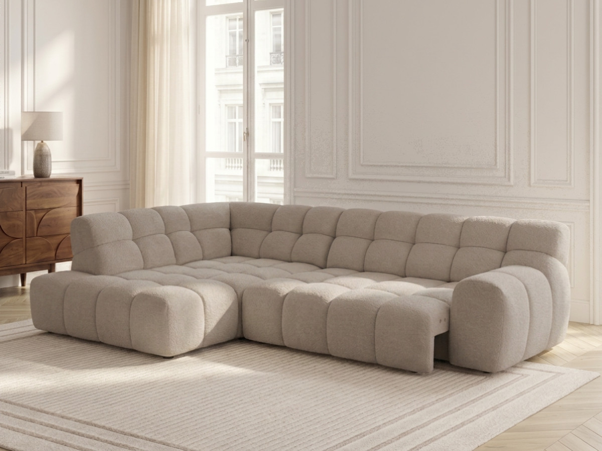 Bobochic Andre Ecksofa mit Schlaffunktion Chenille Beige Ecke links