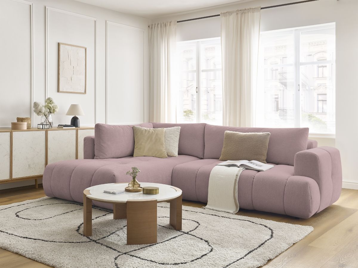 Bobochic Fuji Ecksofa mit Schlaffunktion und Bettkasten 282 × 204 cm Stoff Rosa Ecke links
