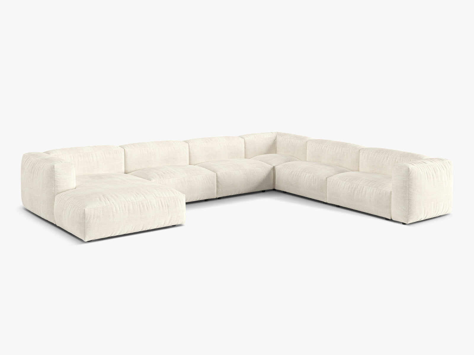 Micadoni modulares Ecksofa XL Martina 6-Sitzer Rechts Boucle Monet Elfenbein
