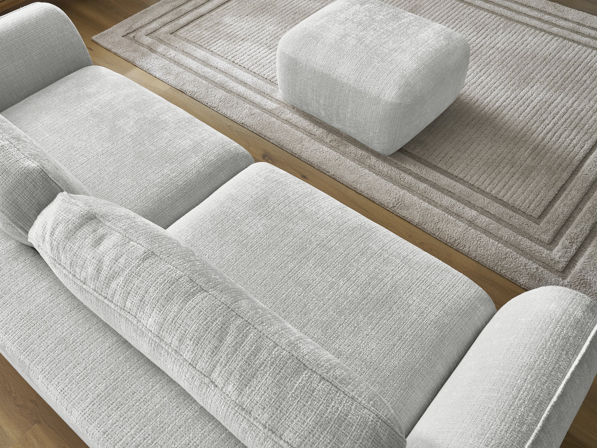 Bobochic Denise Schlafsofa 3-Sitzer mit Bettkasten und Pouf Strukturstoff Hellgrau