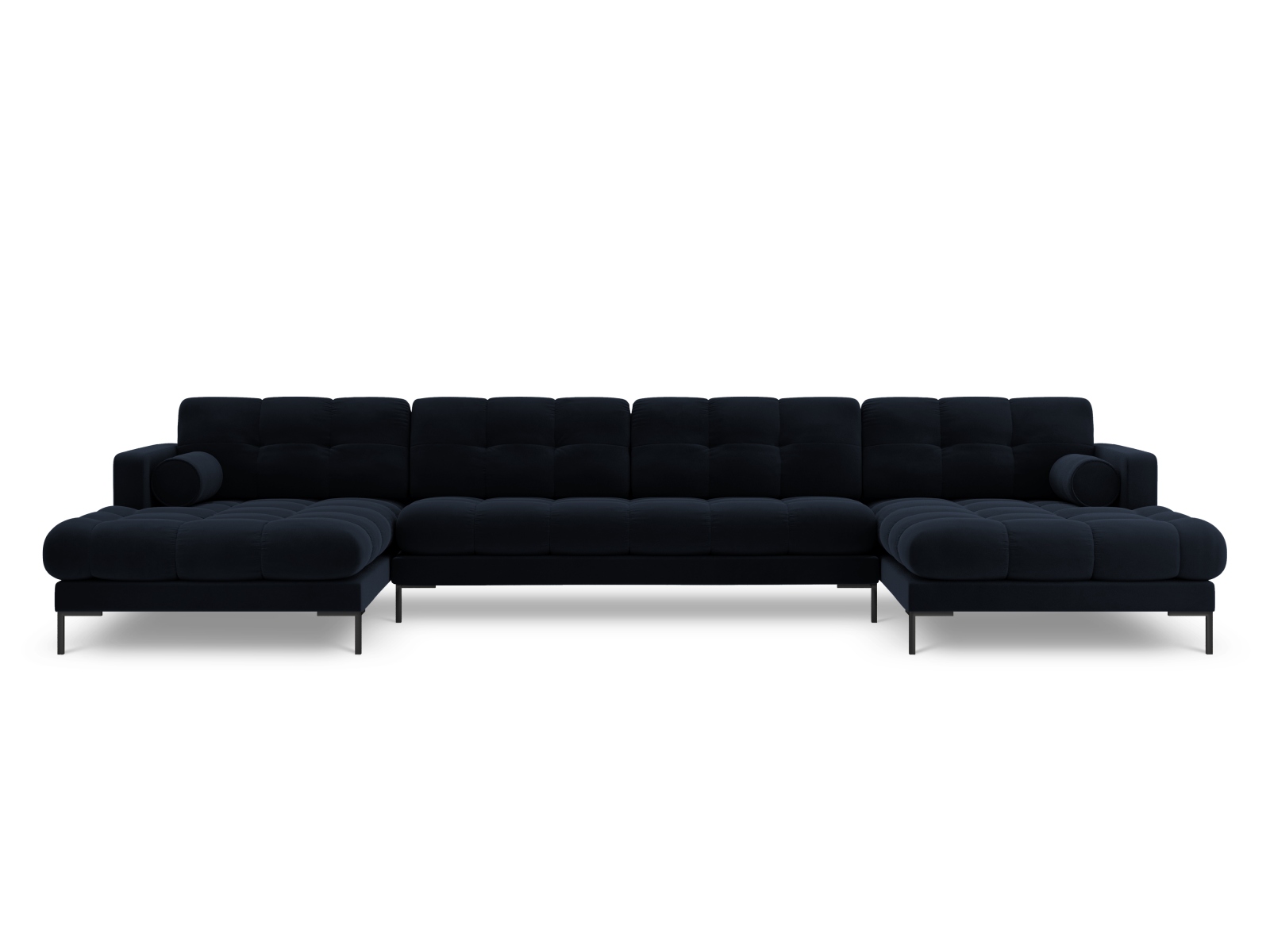 Cosmopolitan Design Panoramasofa Bali 7-Sitzer 383 cm Samt Bluvel Dunkelblau Beine Schwarzes Metall