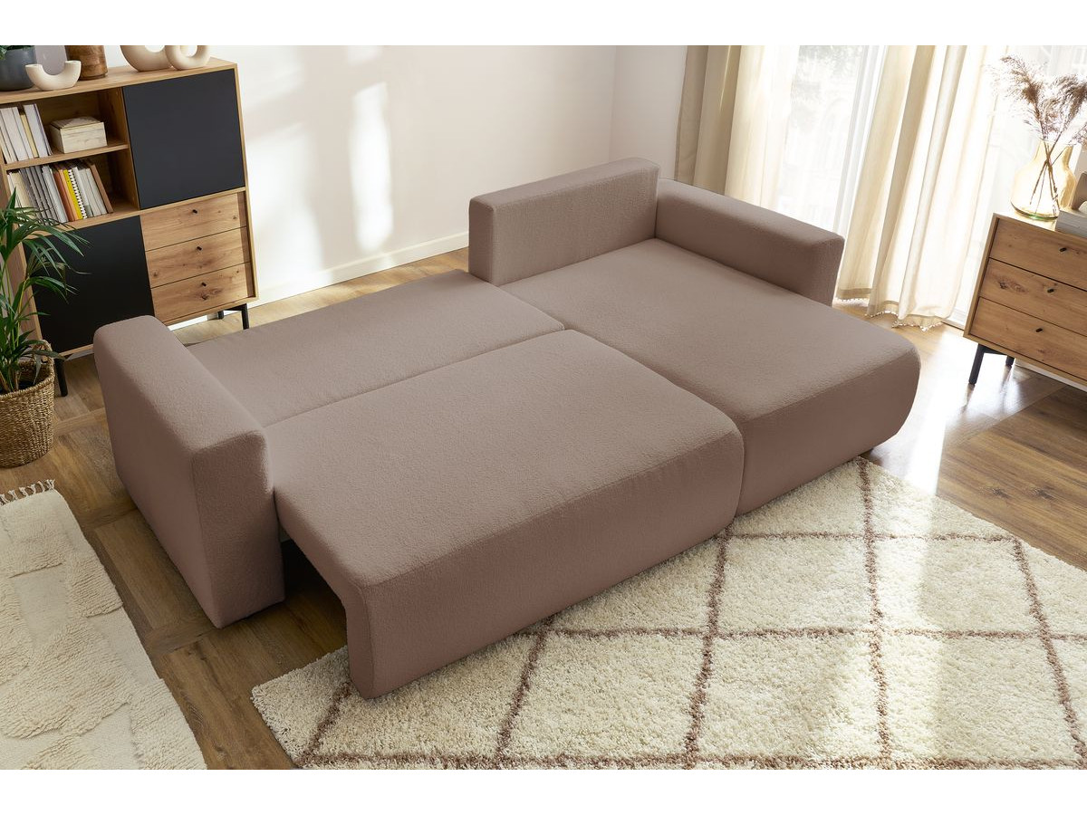 Bobochic Envy Ecksofa mit Schlaffunktion und Bettkasten Bouclé-Stoff Braun