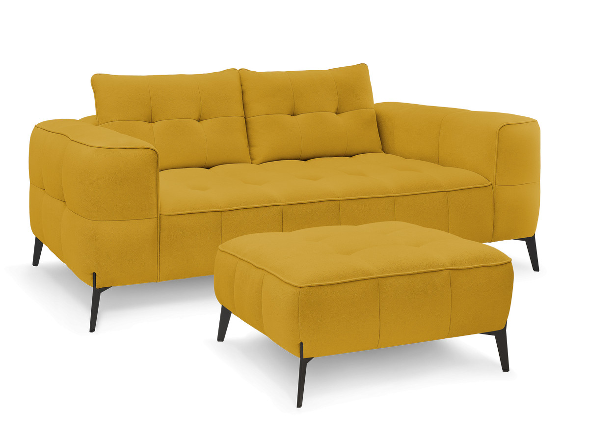 Bobochic Anis Sofa 2-Sitzer mit Pouf Strukturstoff Gelb