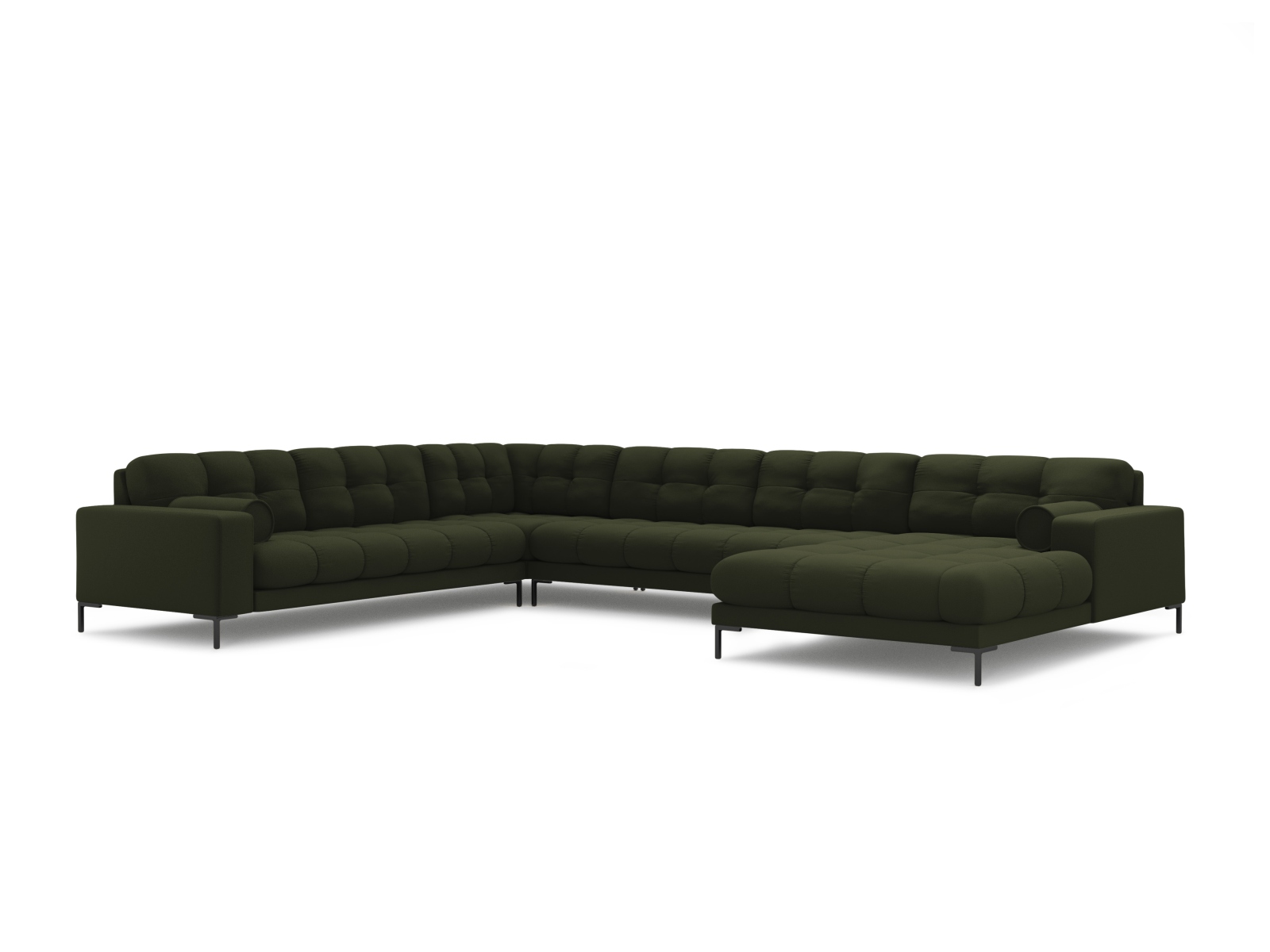 Cosmopolitan Design Panoramasofa Bali 7-Sitzer 327 cm Strukturierter Stoff Neve Grün Links Beine Schwarzes Metall