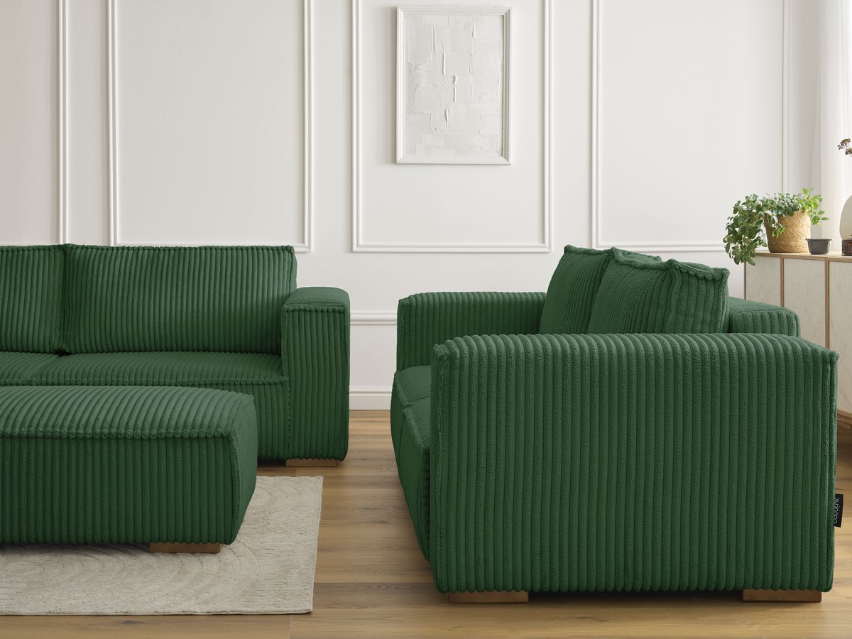 Bobochic Chelsea Sofa 6-Sitzer mit Pouf Breitcord weich Grün