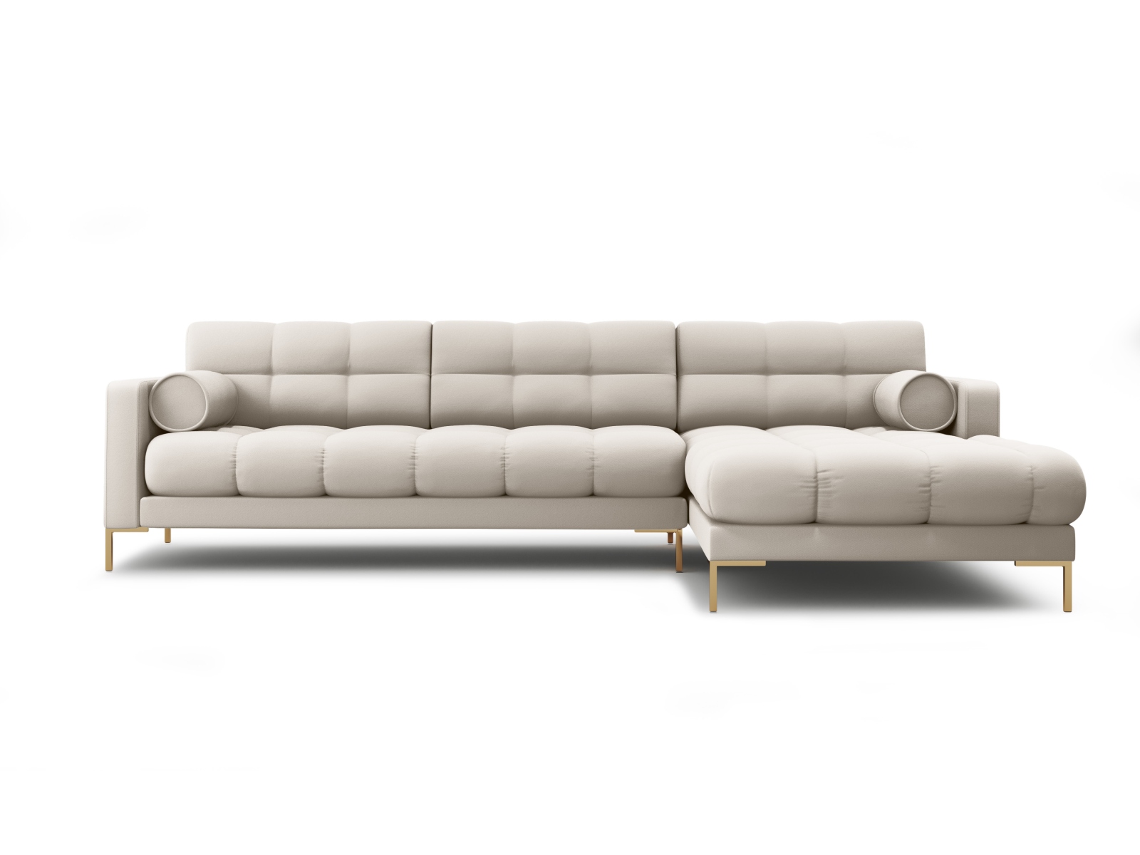 Cosmopolitan Design Ecksofa Bali 5-Sitzer Strukturierter Stoff Neve Beige Rechts Beine Gold