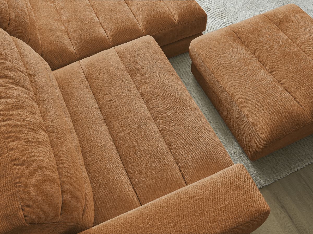 Bobochic Sierra Ecksofa mit Pouf Strukturstoff Orange Ecke rechts