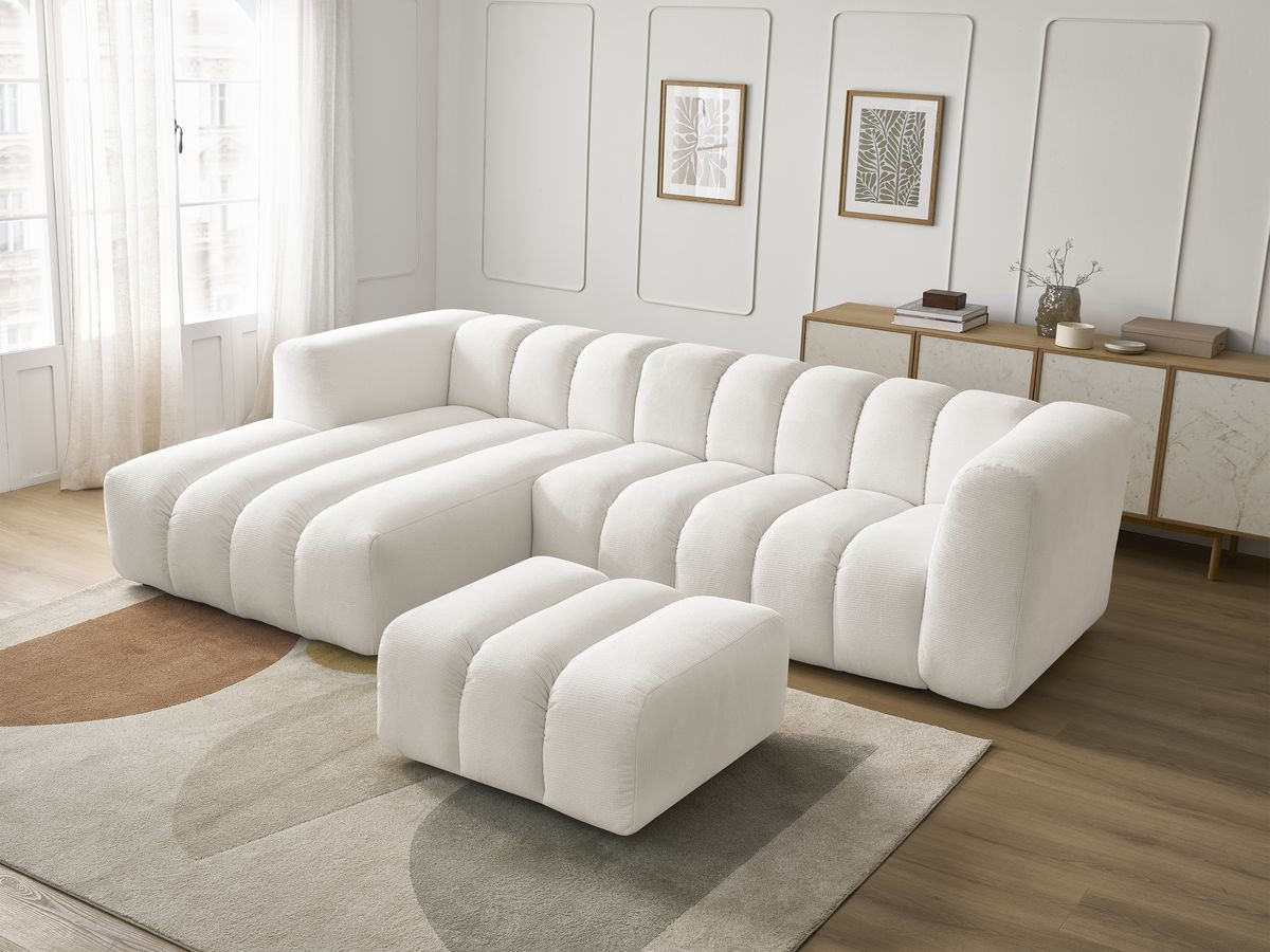 Bobochic Talia Ecksofa mit Pouf Melange-Stoff Weiß Ecke links