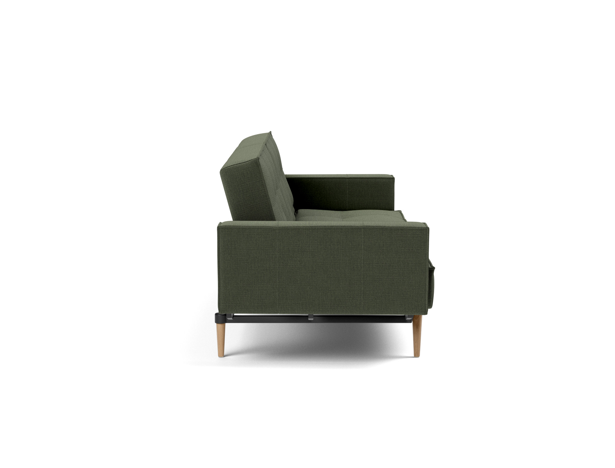 Schlafsofa Splitback mit Armlehnen Chenille Esina 413-Olive-Green Beine Styletto Eiche hell