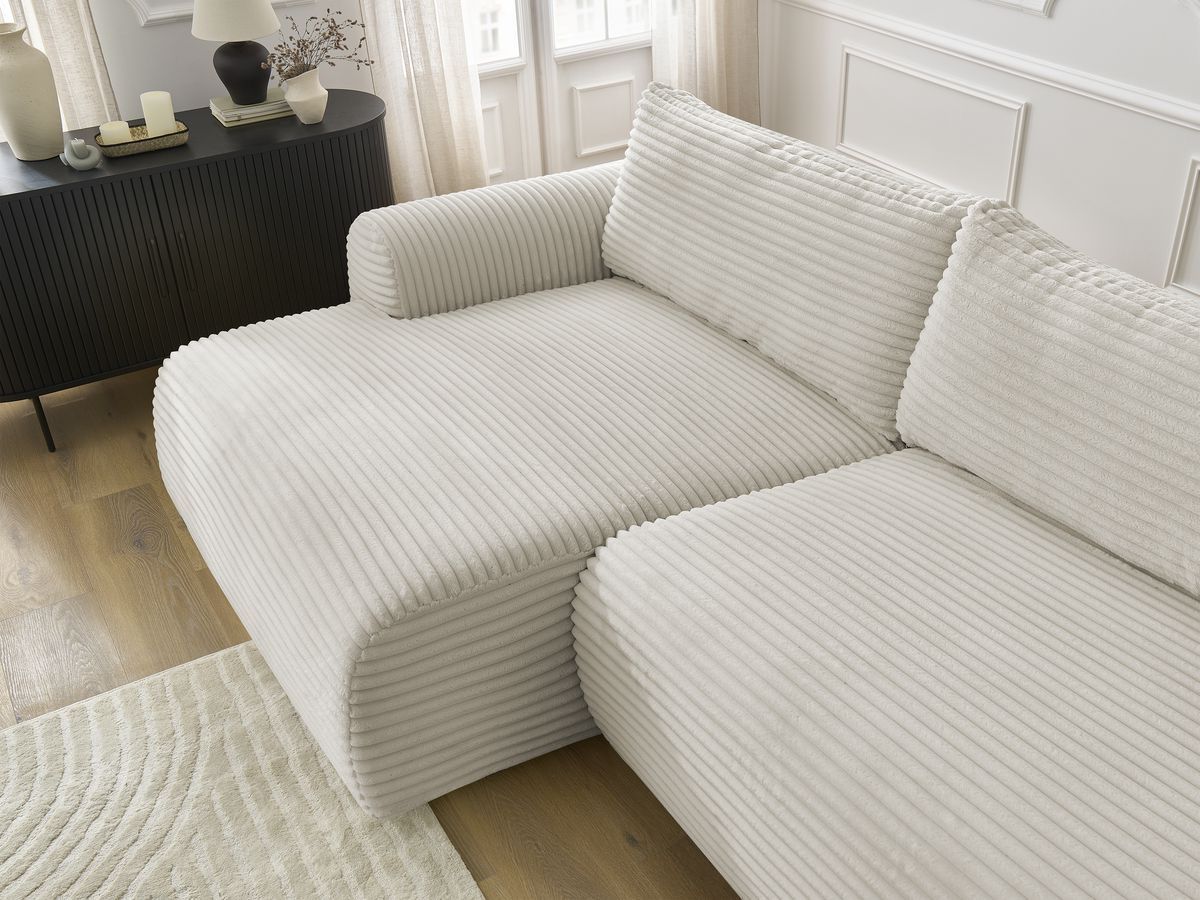 Bobochic Lucien Ecksofa mit Schlaffunktion und Bettkasten 314 × 167 cm Breitcord weich Beige Ecke links