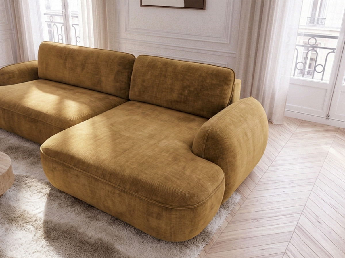 Bobochic Celeste Ecksofa mit Schlaffunktion und Bettkasten Stoff Gelb Ecke rechts
