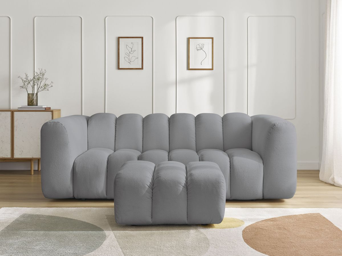 Bobochic Talia Sofa 3-Sitzer mit Pouf Melange-Stoff Hellgrau