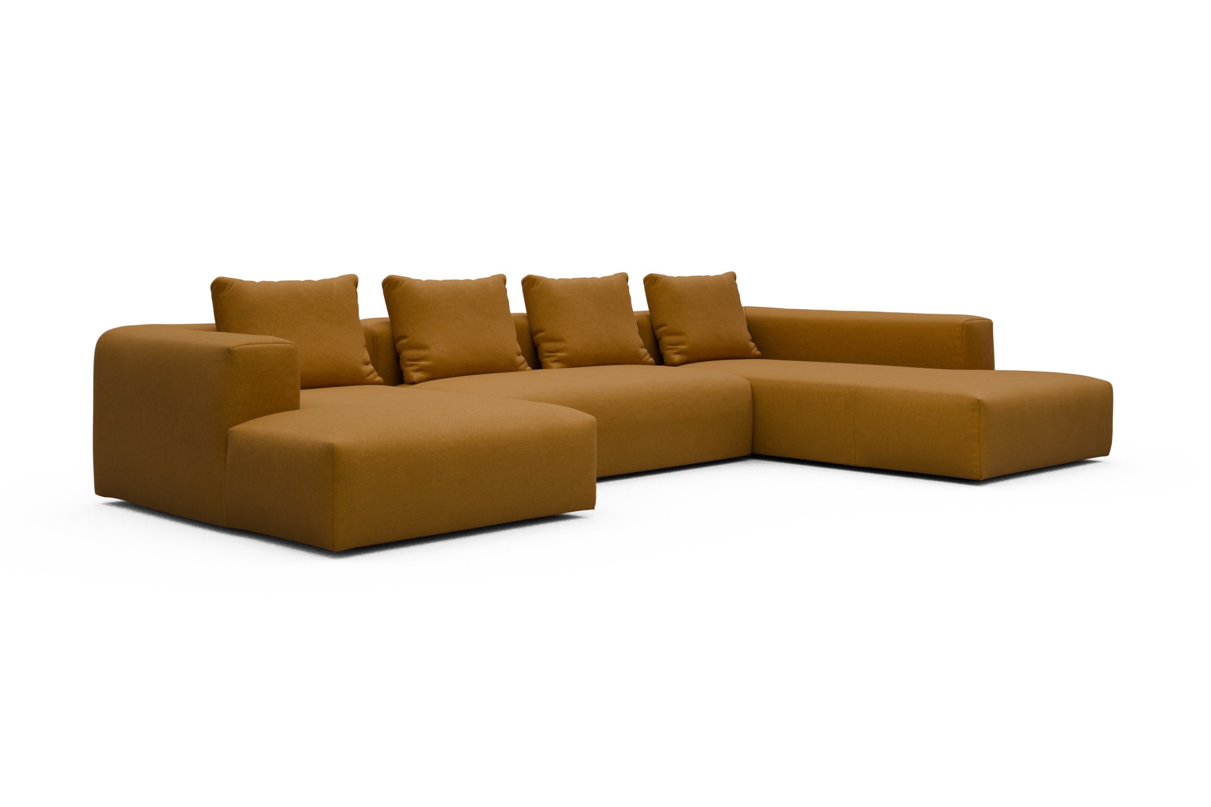 Wohnlandschaft Fred Relax-Ecke rechts mit 2-Sitzer und Chaiselongue links Strukturierter Stoff Satya 444-Havana-Yellow