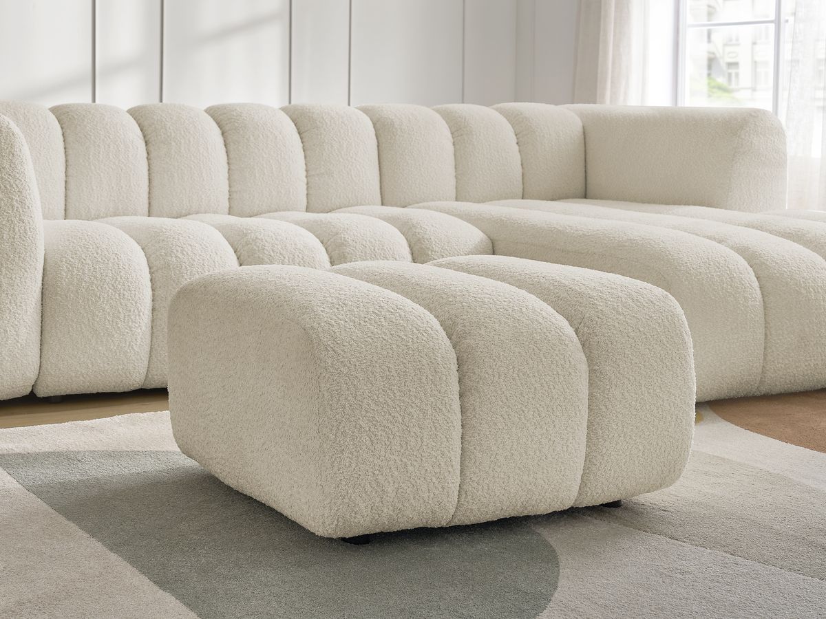 Bobochic Talia Ecksofa mit Pouf Bouclé-Stoff Beige Ecke rechts