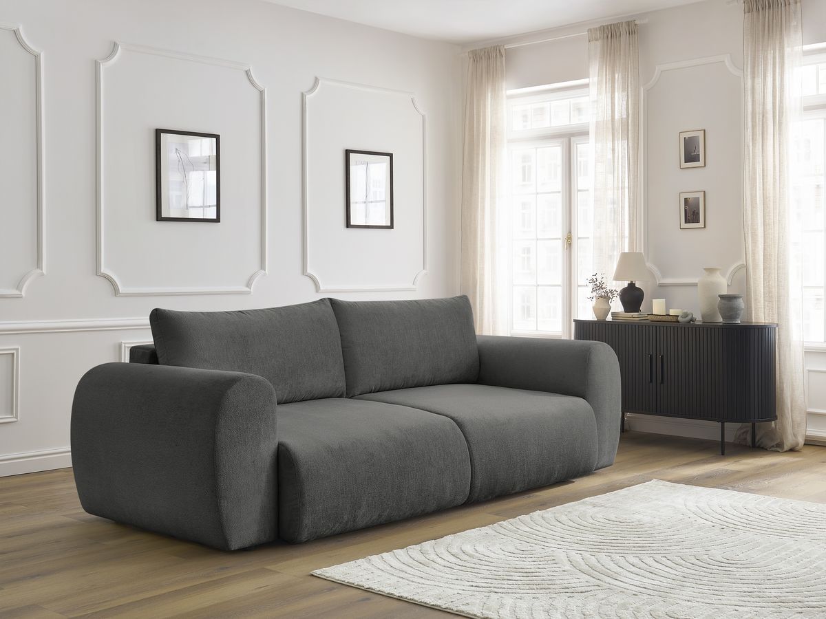 Bobochic Lucien Schlafsofa 3-Sitzer mit Bettkasten Stoff Dunkelgrau