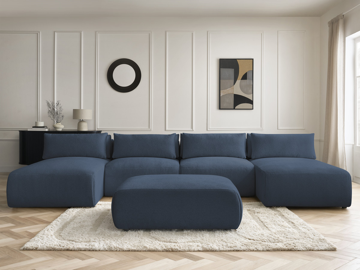 Bobochic Jana Wohnlandschaft mit großem Pouf Melange-Stoff Blau