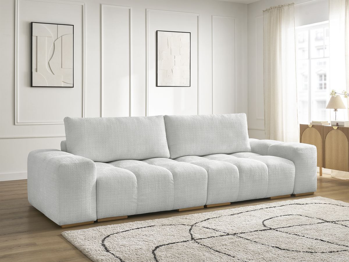 Bobochic Anakin Schlafsofa 3-Sitzer mit Bettkasten, 2 Kissen Strukturstoff Hellgrau