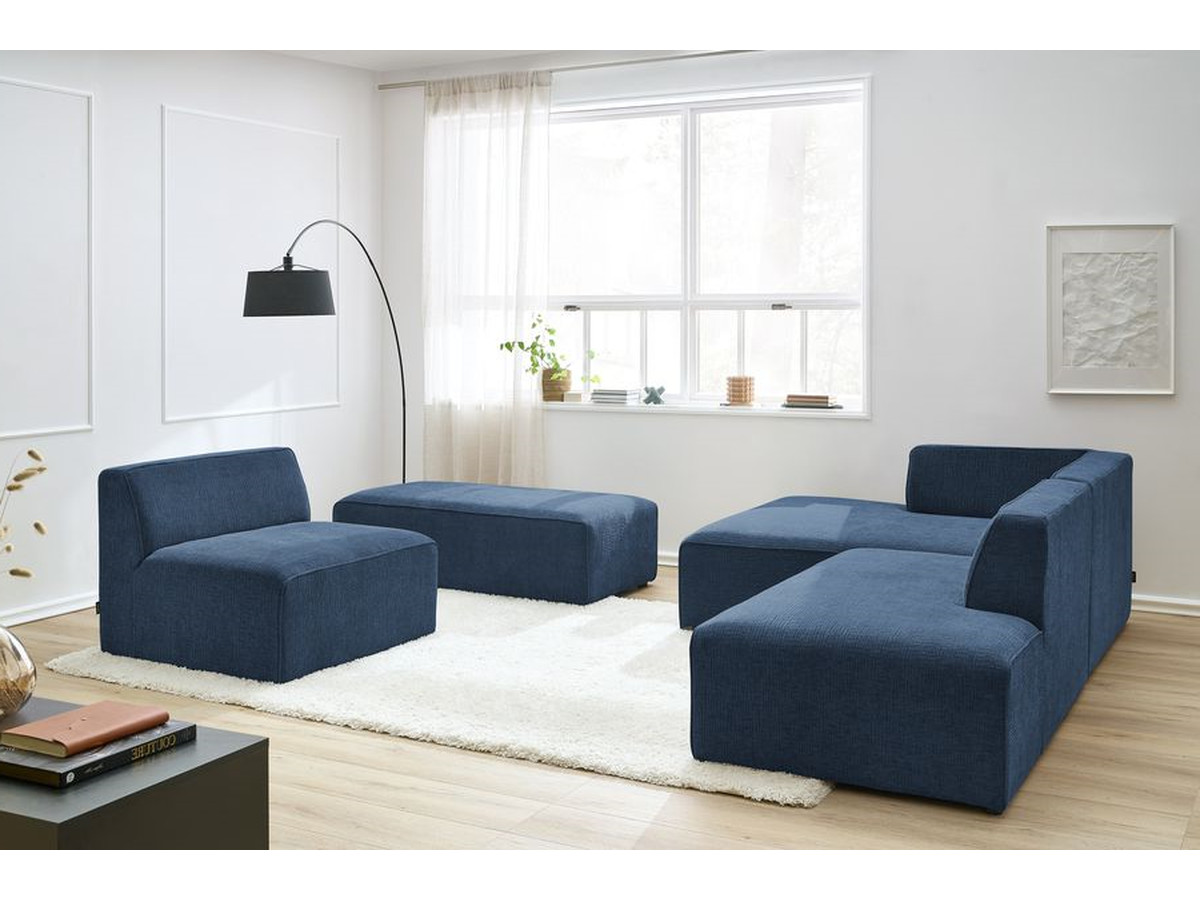 Bobochic Megeve Ecksofa mit Pouf Strukturstoff Dunkelblau Ecke links