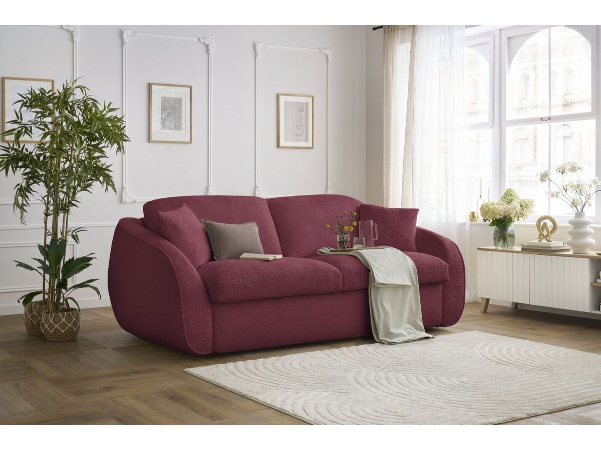 Bobochic Cezanne Schlafsofa 3-Sitzer Bouclé-Stoff Rot, Liegefläche 140 × 194 cm