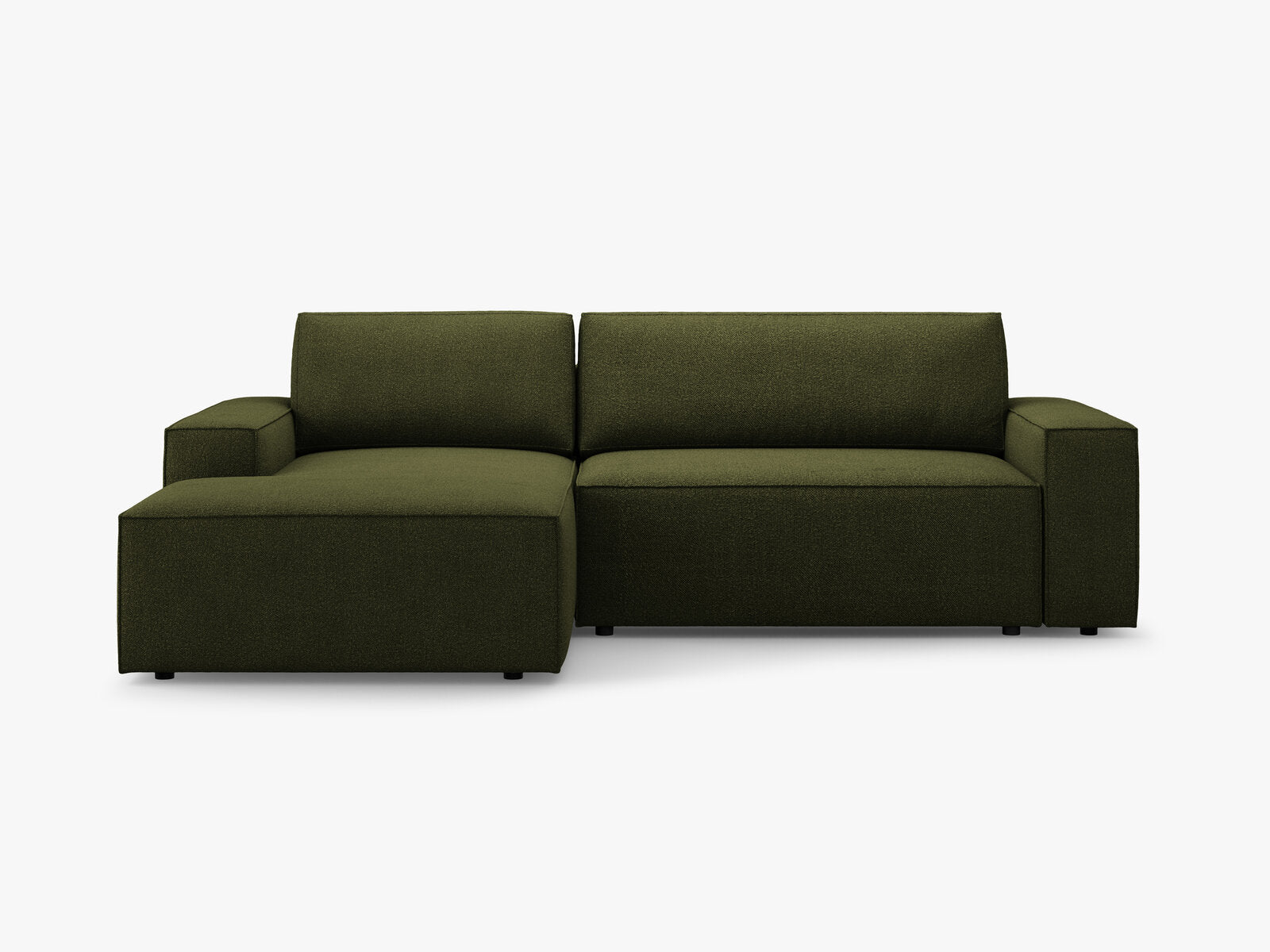 Micadoni Schlaf-Ecksofa Jodie 3-Sitzer Links Boucle Dunkel-Olivgrün