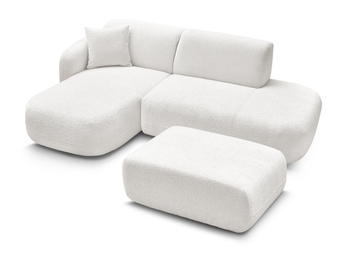 Bobochic Anda Ecksofa mit Pouf 241 × 163 cm Chenille Weiß Ecke links