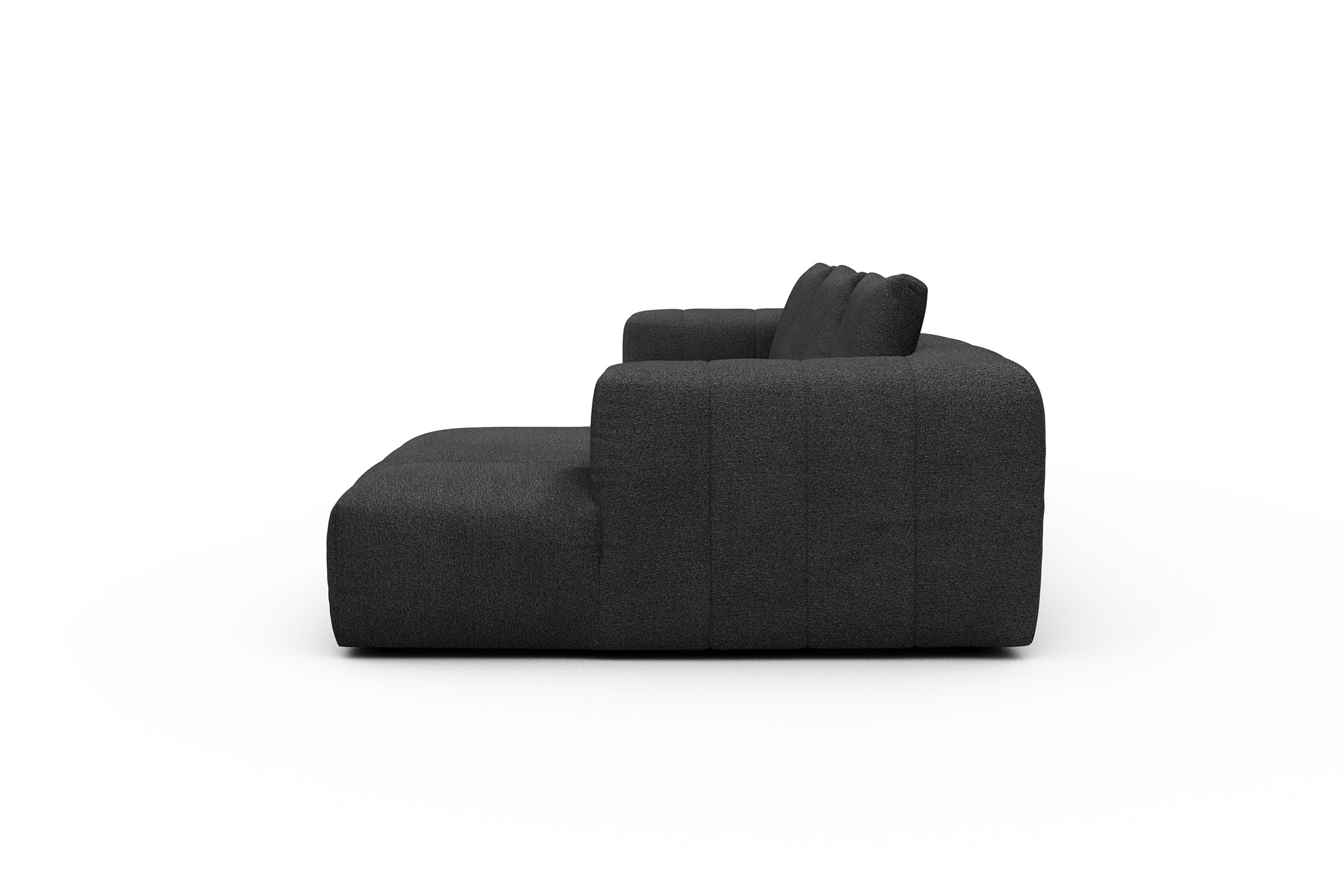 Ecksofa Hugo 2,5-Sitzer Armlehne links mit Chaiselongue Boucle-Charcoal