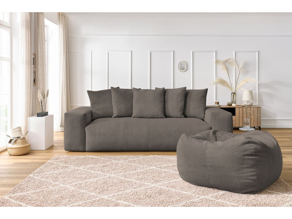 Bobochic Voltaire Sofa 4-Sitzer mit Pouf 280 × 124 cm Cordsamt Taupe