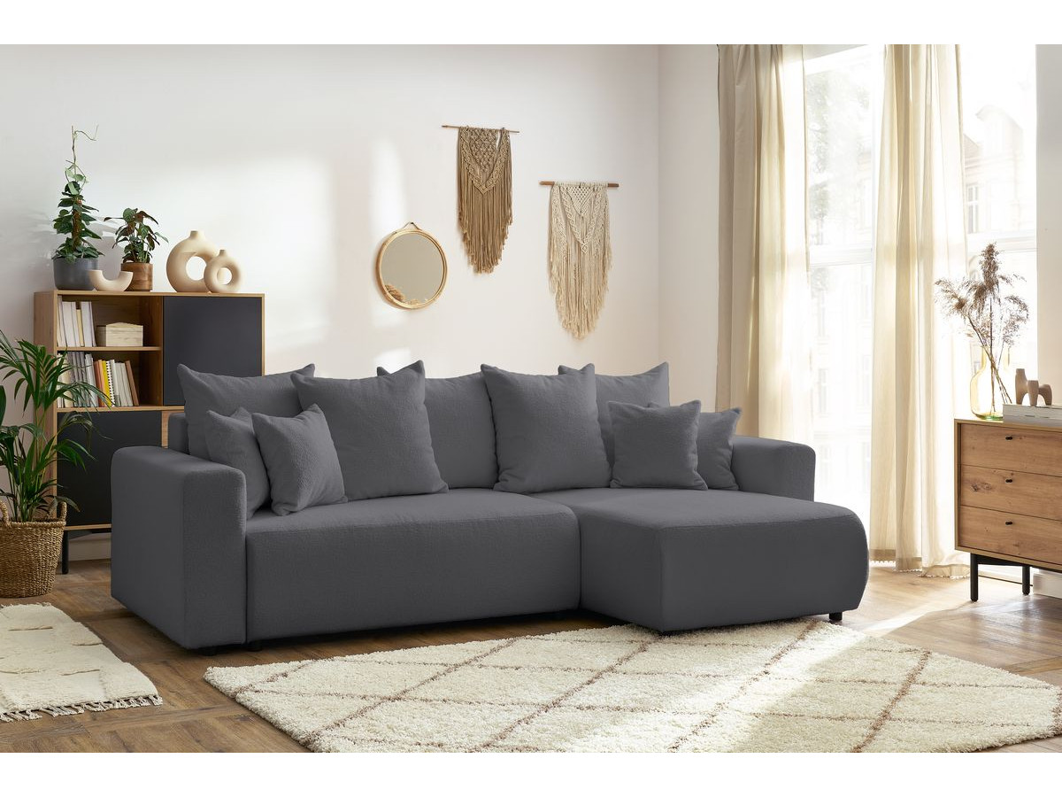Bobochic Envy Ecksofa mit Schlaffunktion und Bettkasten Bouclé-Stoff Dunkelgrau