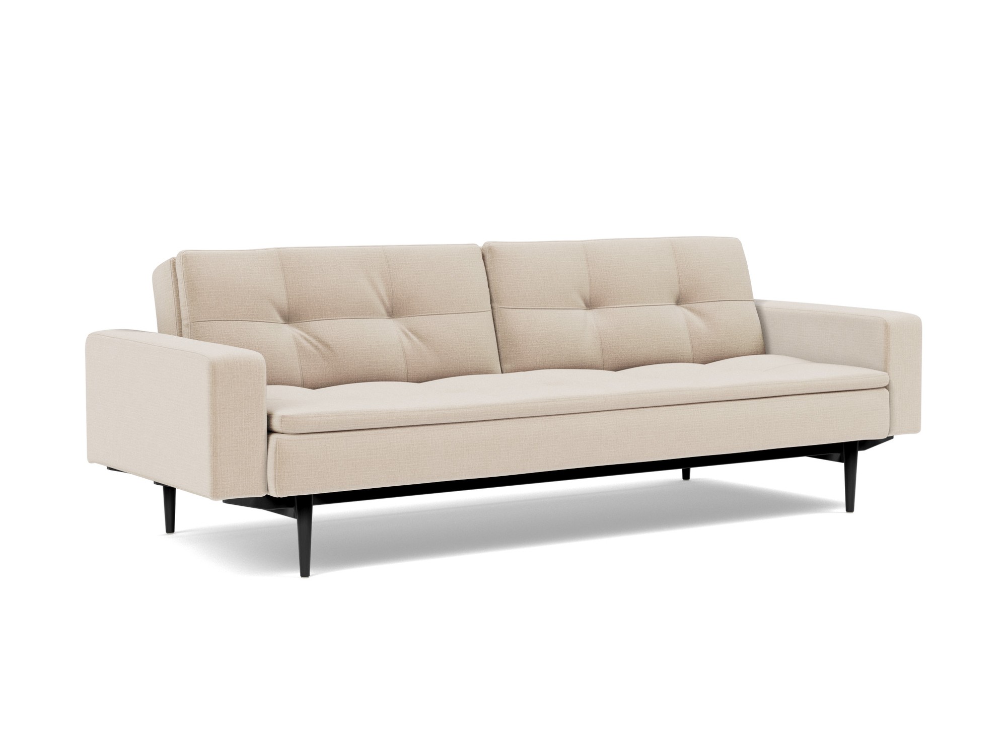 Schlafsofa Dublexo mit Armlehnen Chenille Esina 410-Almond-Beige Beine Styletto Eiche schwarz