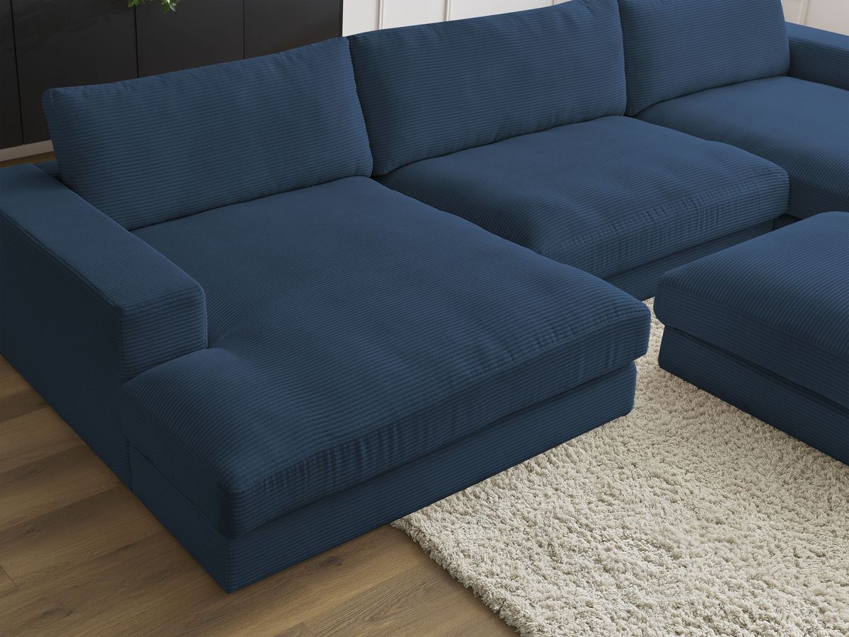 Bobochic Leonard Wohnlandschaft mit Pouf 404 × 159 cm Cordsamt Dunkelblau