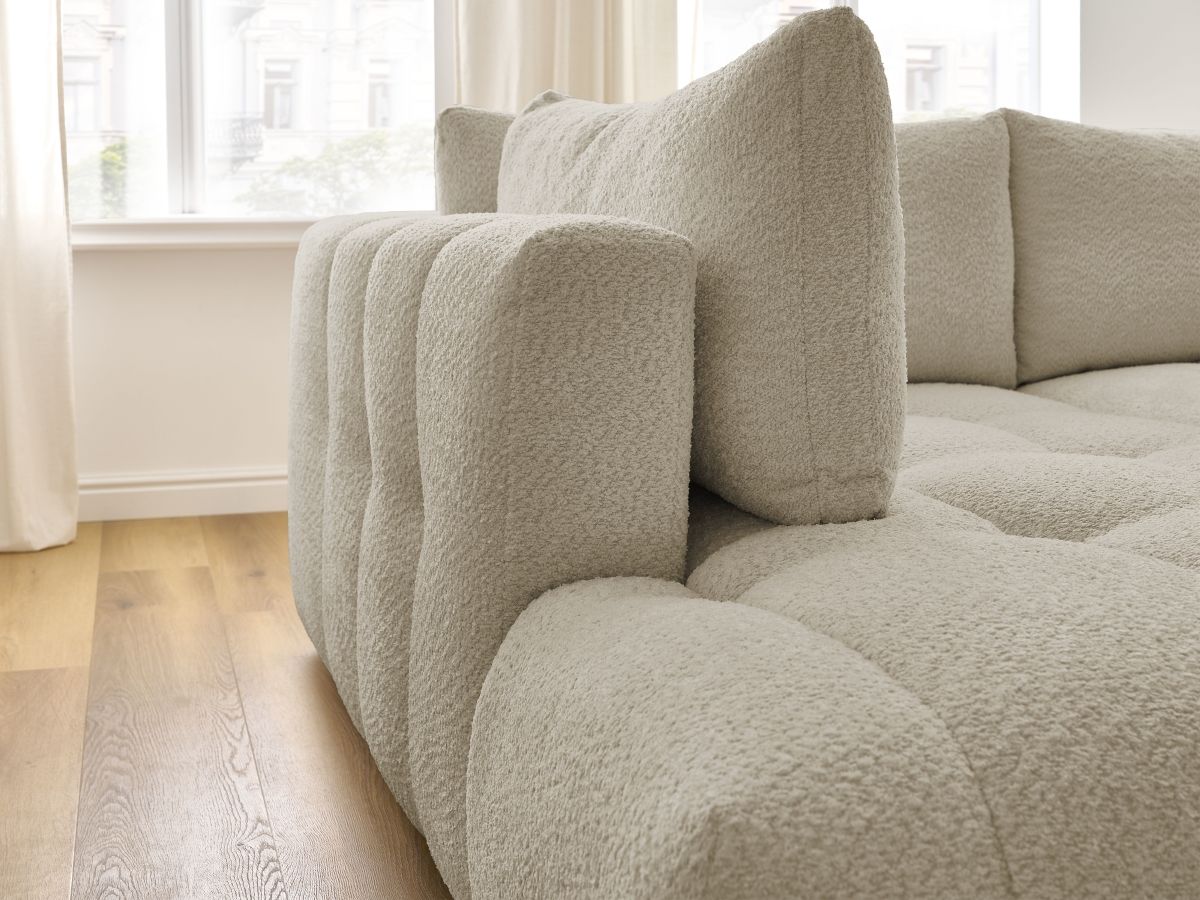 Bobochic Fuji Ecksofa mit Schlaffunktion und Bettkasten 282 × 204 cm Bouclé-Stoff Beige Ecke links