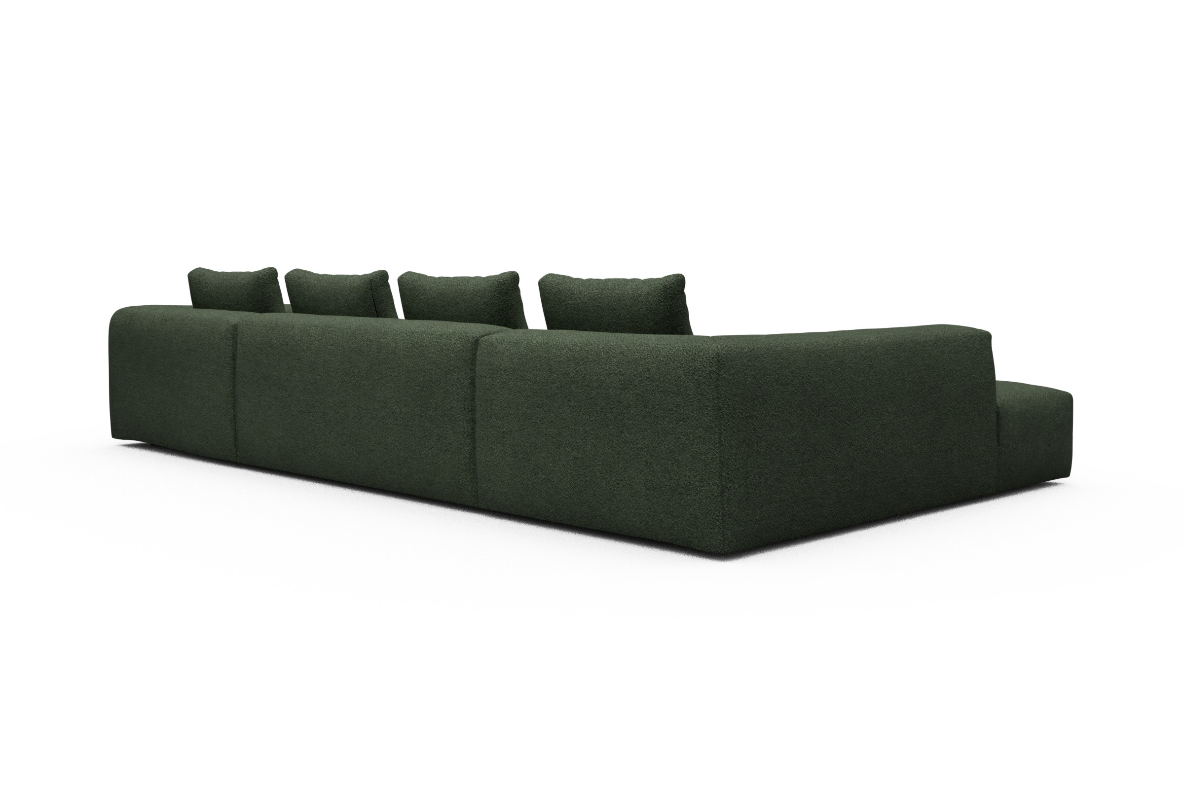 Wohnlandschaft Fred Relax-Ecke links mit 2-Sitzer und Chaiselongue rechts Vanora-Deep-Green