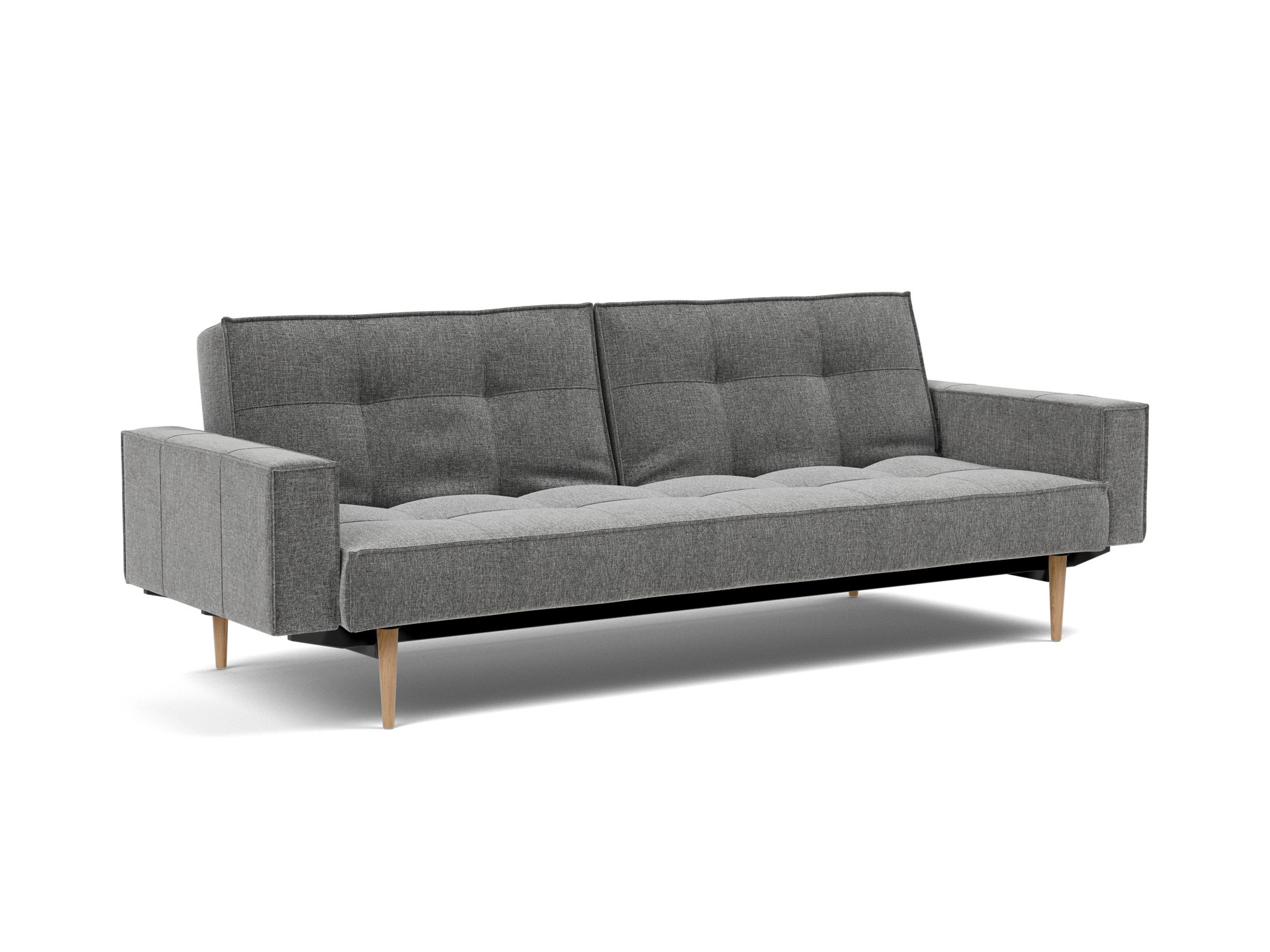 Schlafsofa Splitback mit Armlehnen Strukturierter Stoff Twist 563-Charcoal Beine Styletto Eiche hell