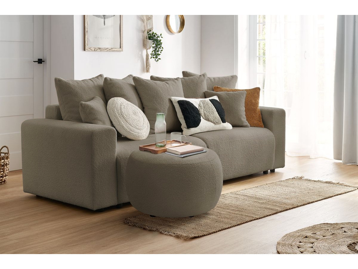 Bobochic Envy Pouf, rund Bouclé-Stoff Braun