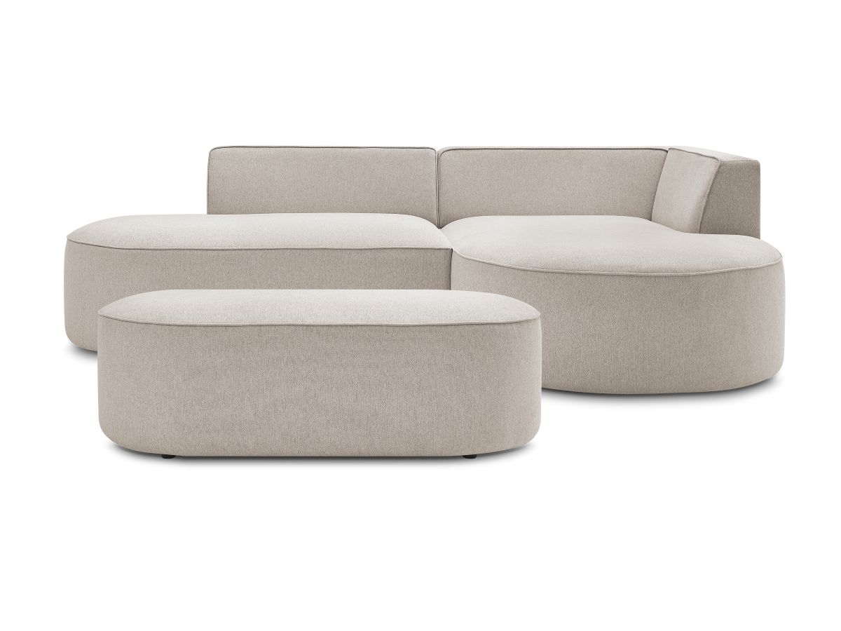 Bobochic Rousseau Ecksofa mit Pouf Melange-Stoff Beige Ecke rechts
