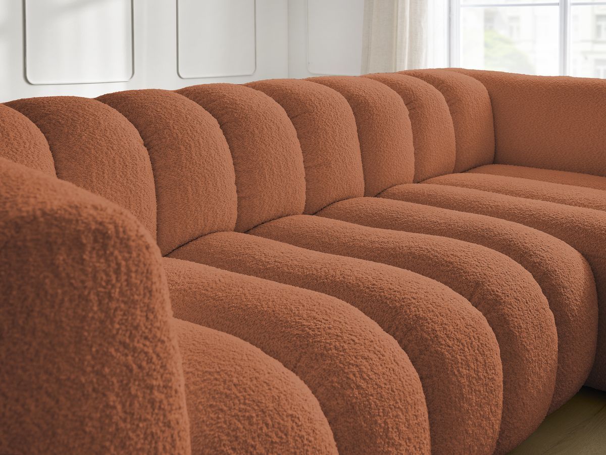 Bobochic Talia Ecksofa Bouclé-Stoff Orange Ecke rechts