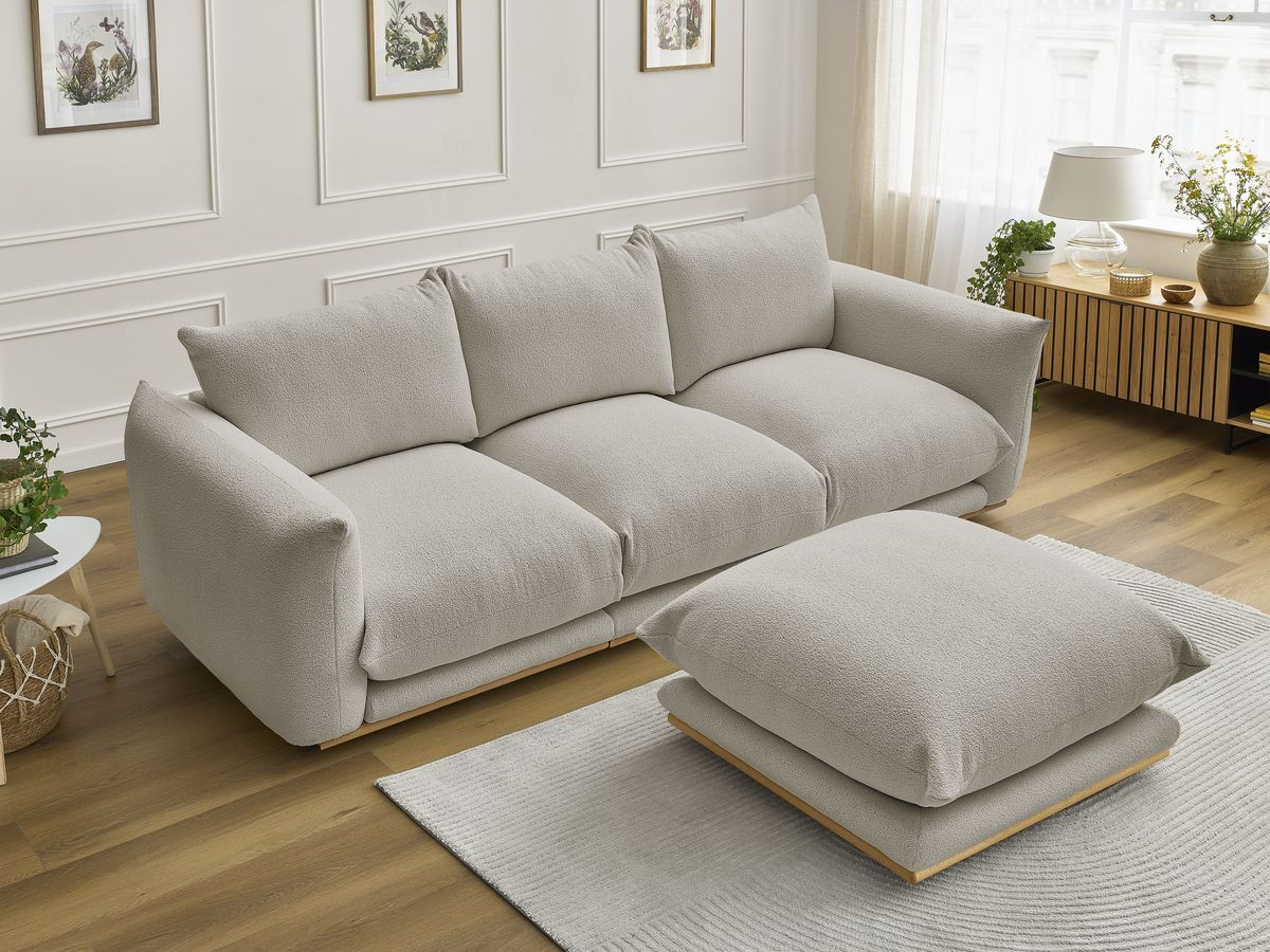 Bobochic Ernest Sofa 3-Sitzer mit Pouf 266 × 106 cm Bouclé-Stoff Taupe