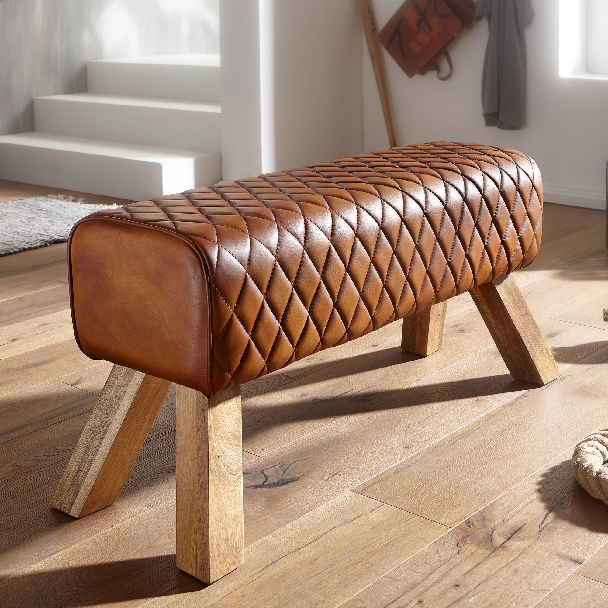 Sitzbank Tinglev Echtleder Braun 89 × 35 × 46 cm