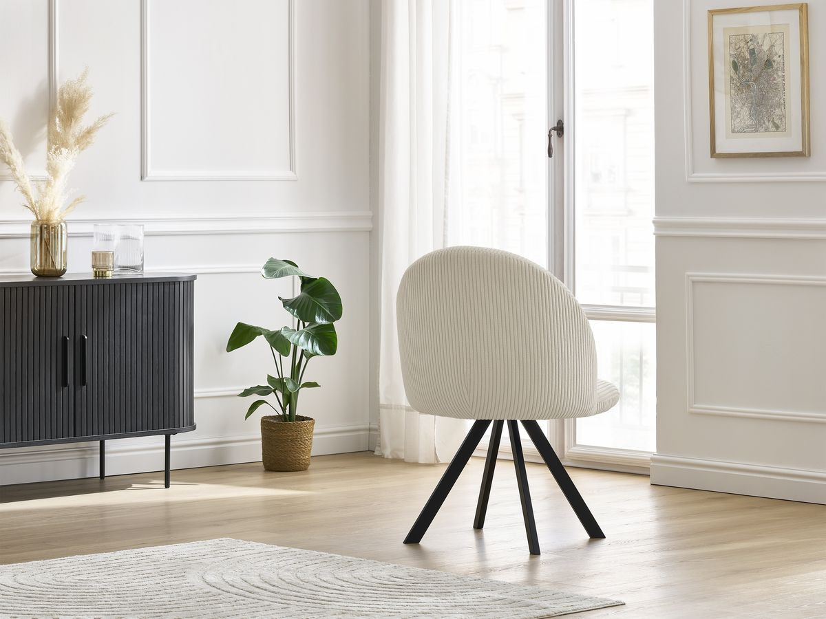 Bobochic Lalie Esszimmerstuhl mit Sternfuß Cordsamt Beige
