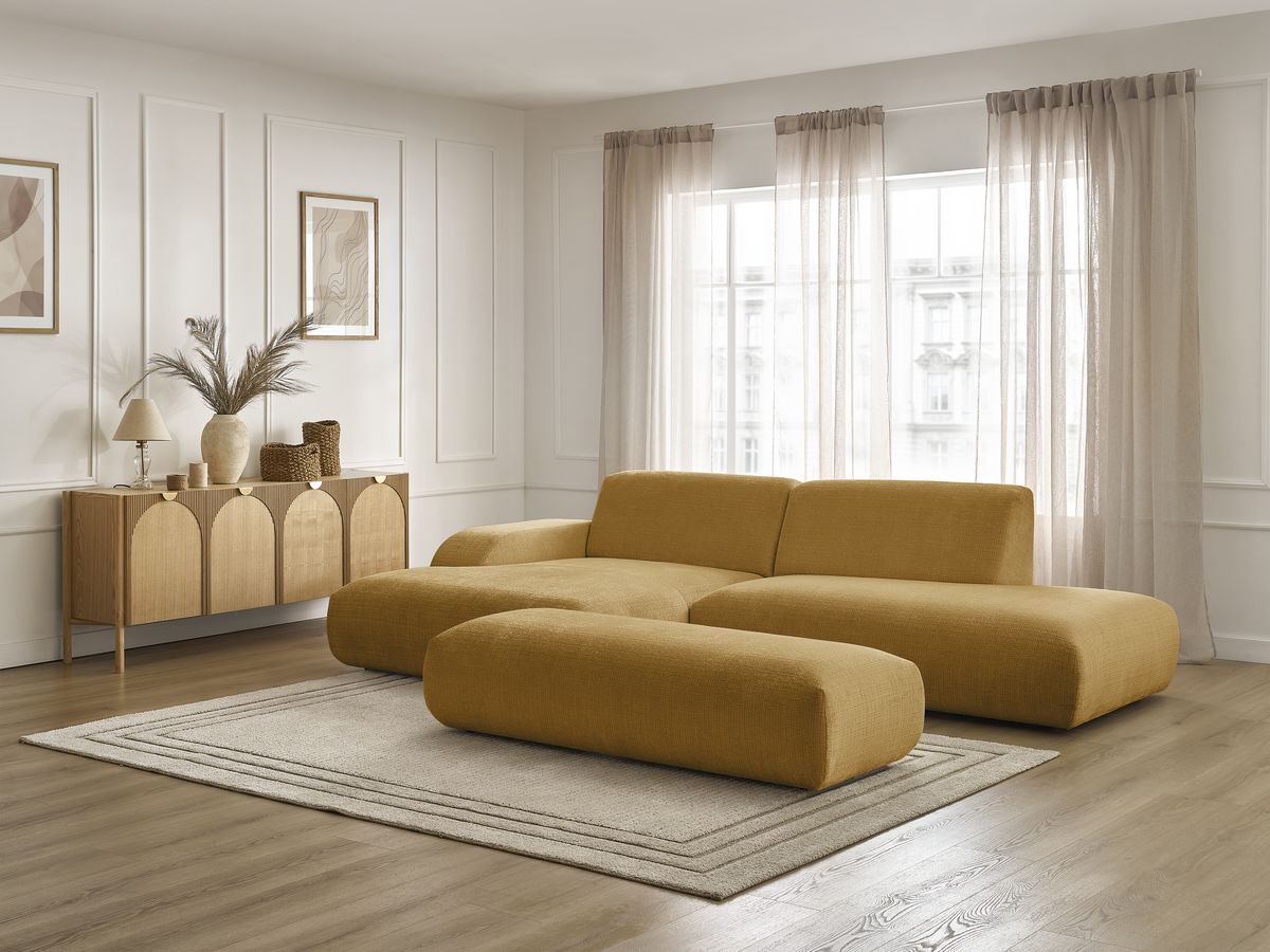 Bobochic Sirius Ecksofa mit Pouf 300 × 170 cm Strukturstoff Gelb Ecke links