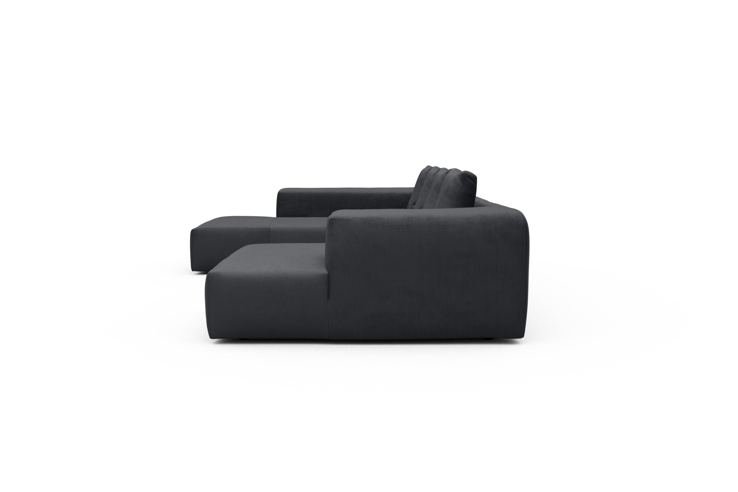 Wohnlandschaft Fred Relax-Ecke links mit 2-Sitzer und Chaiselongue rechts Kord Cordufine 308-Slate-Grey