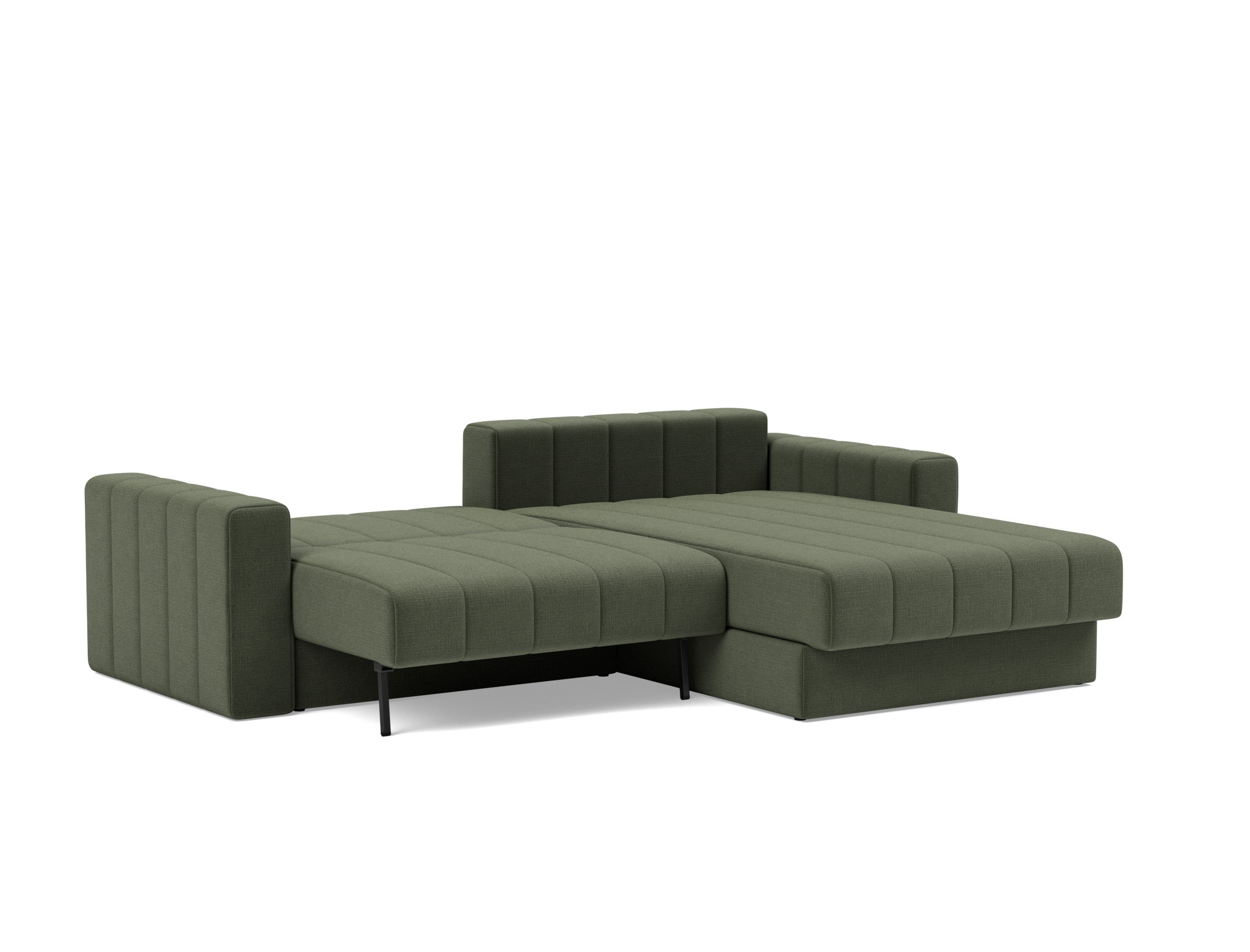Schlafsofa Akello mit Chaiselongue und Armlehnen Chenille Esina 413-Olive-Green