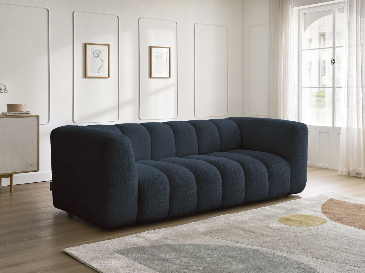 Bobochic Talia Sofa 3-Sitzer Bouclé-Stoff Dunkelblau
